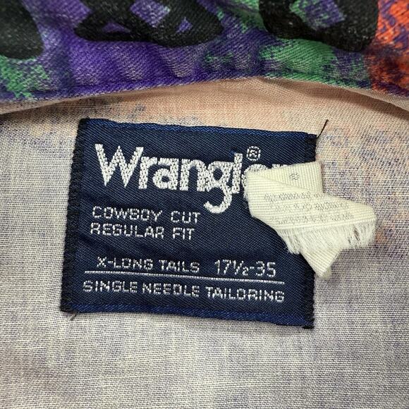 Vintage Wrangler Shirt Men 17 1/2-35 Multicolor Aztec Cowboy Cut X-Long Tails. - Picture 3 of 8